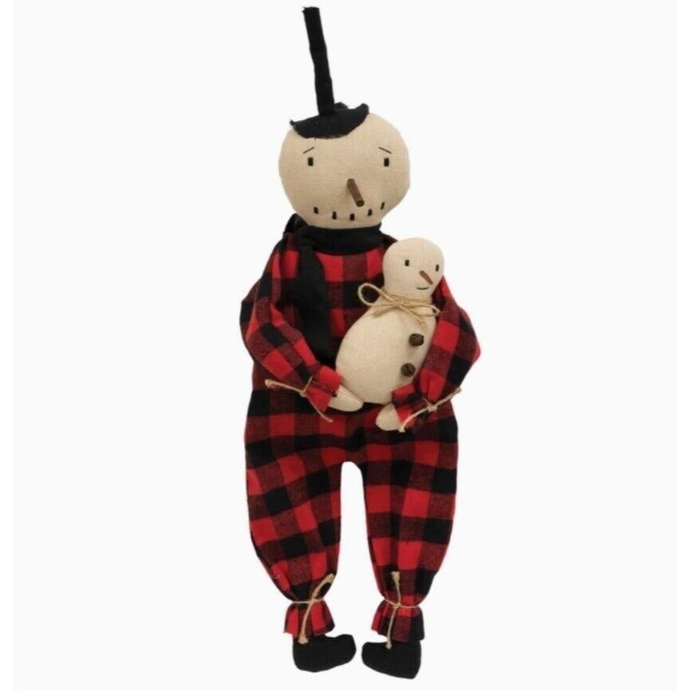 Primitive Christmas SNOWMAN Doll 27" Red Buffalo Plaid with Top Hat